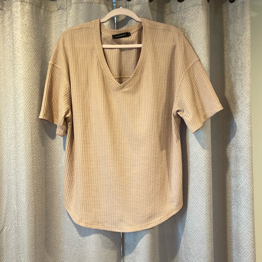 Oversize waffle drop shoulder top